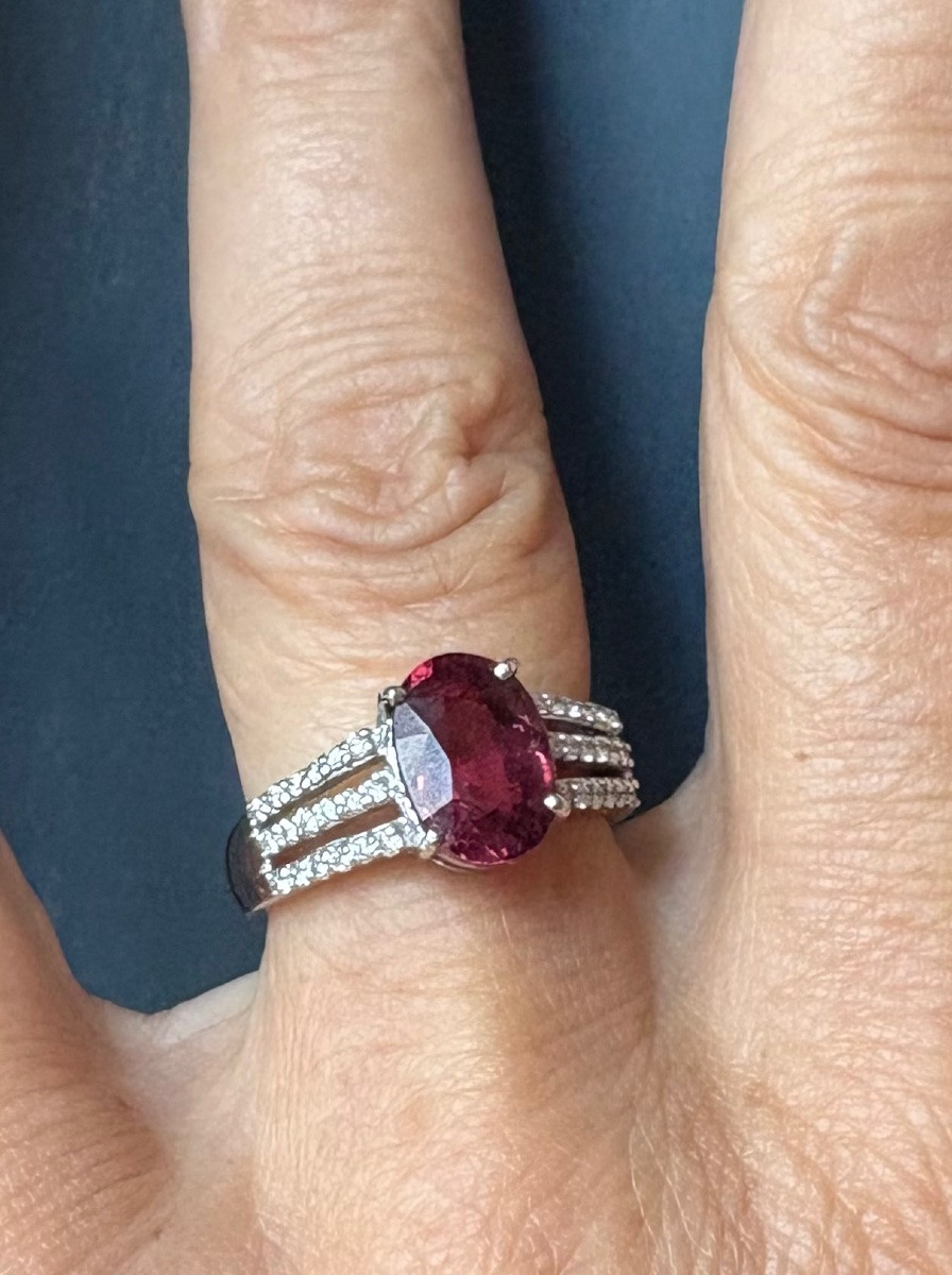 Bague or blanc  tourmaline diamants -photo-4
