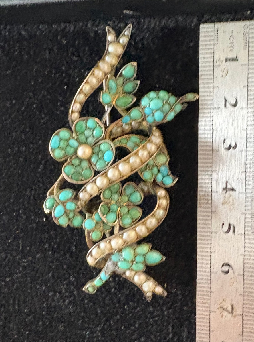 Broche argent turquoise perles  . 19 eme siecle-photo-3