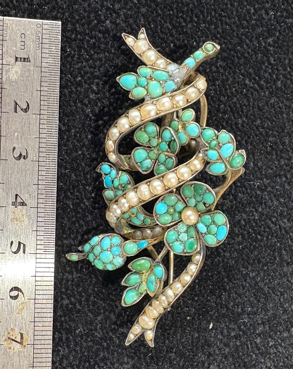 Broche argent turquoise perles  . 19 eme siecle-photo-4