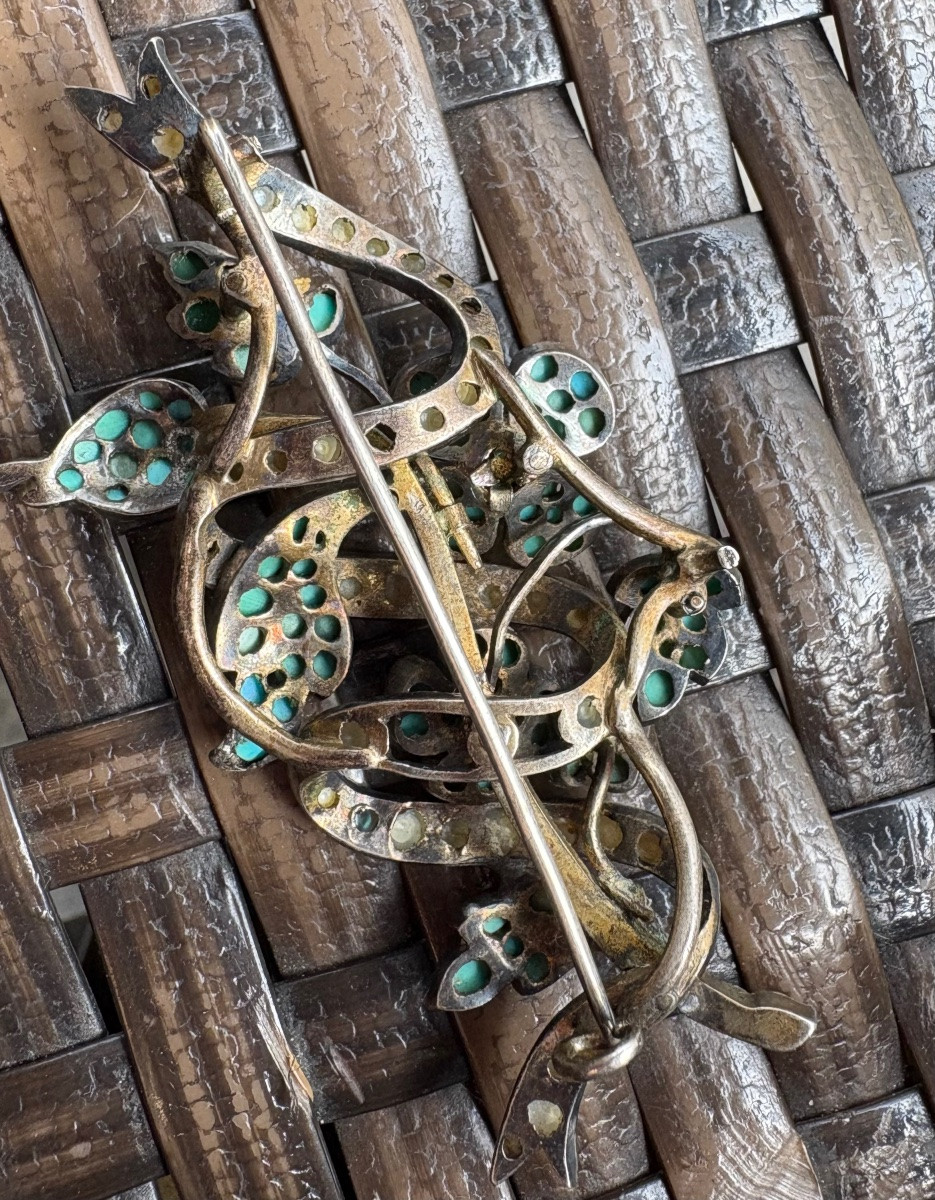 Broche argent turquoise perles  . 19 eme siecle-photo-2