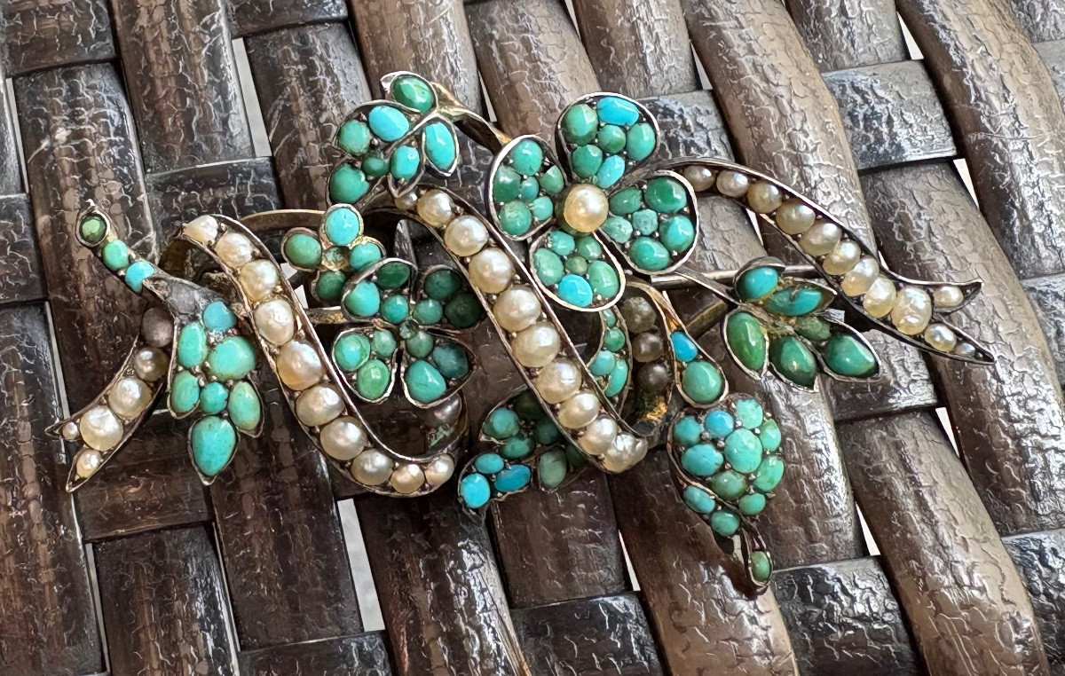 Broche argent turquoise perles  . 19 eme siecle-photo-3