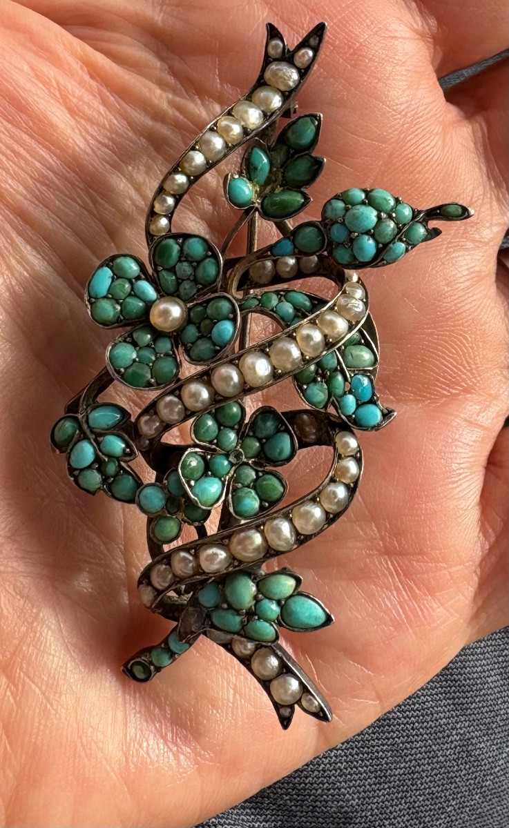 Broche argent turquoise perles  . 19 eme siecle-photo-5
