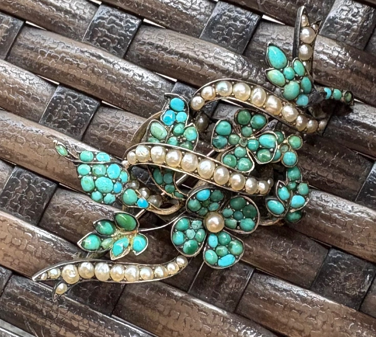 Broche argent turquoise perles  . 19 eme siecle-photo-6