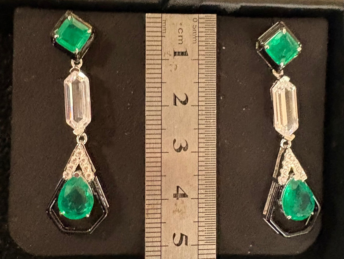 Boucles d’oreilles argent émail  pierres de synthèse -photo-2