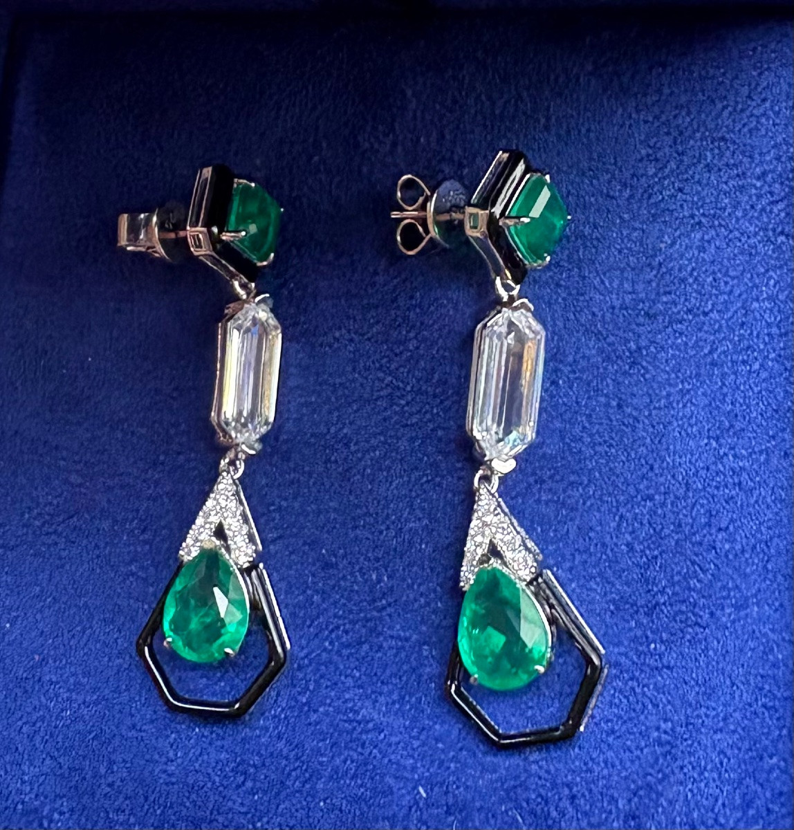 Boucles d’oreilles argent émail  pierres de synthèse -photo-3