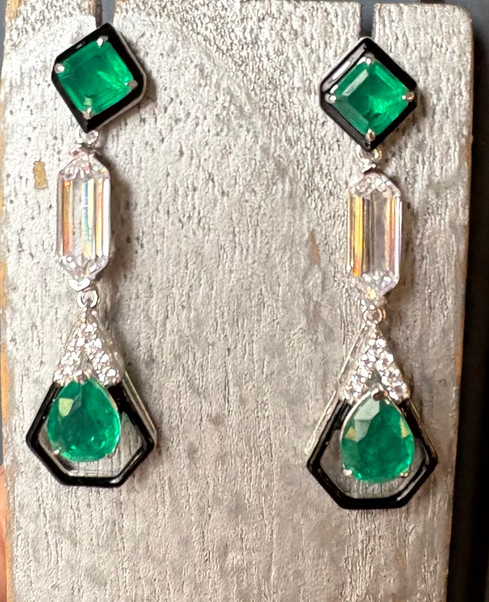 Boucles d’oreilles argent émail  pierres de synthèse -photo-7