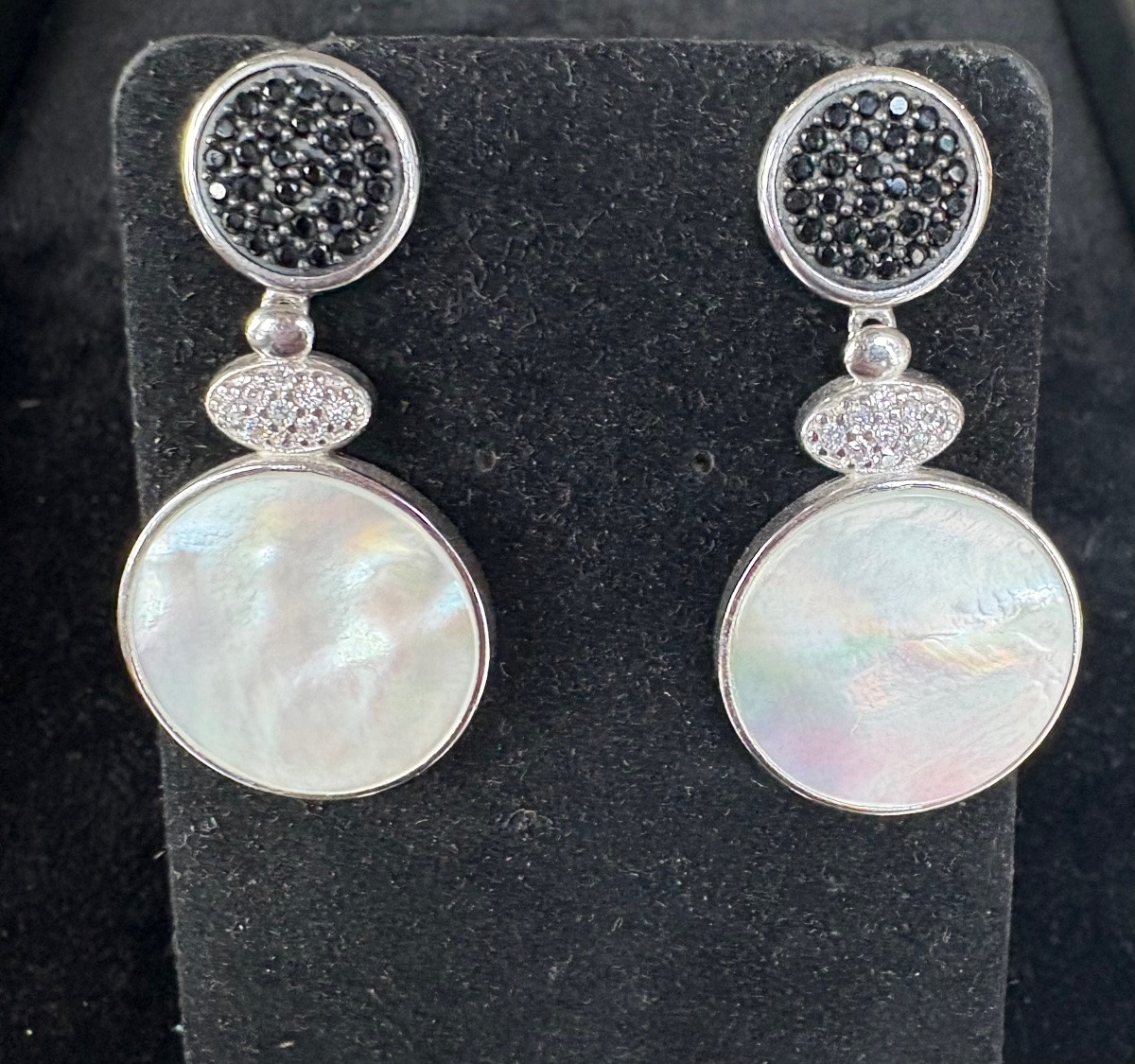 Silver, Mother-of-pearl, Onyx Earrings-photo-8