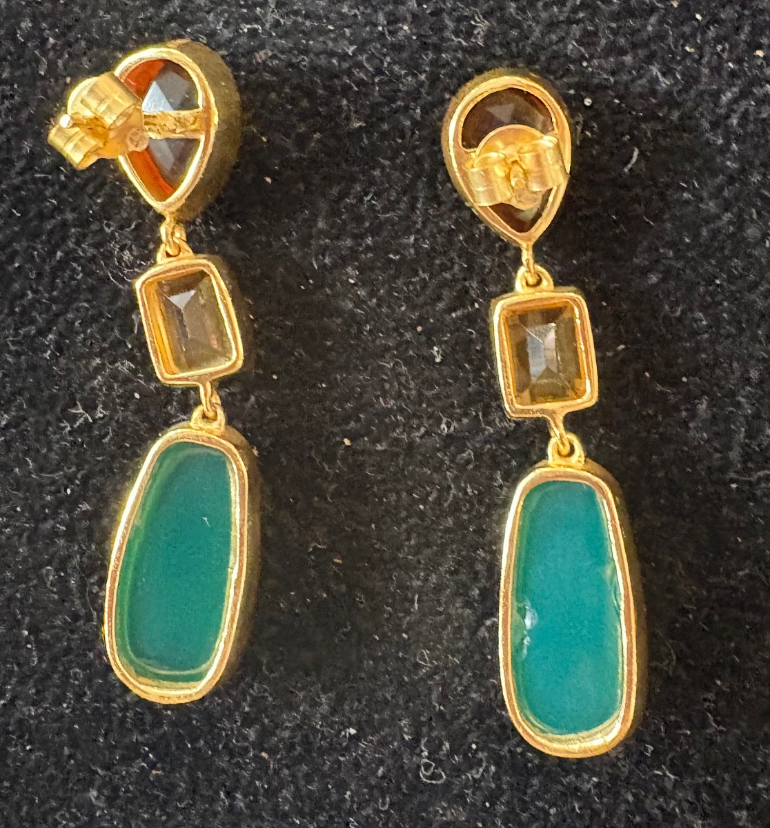 Vermeil Green Agate Citrine Earrings -photo-3