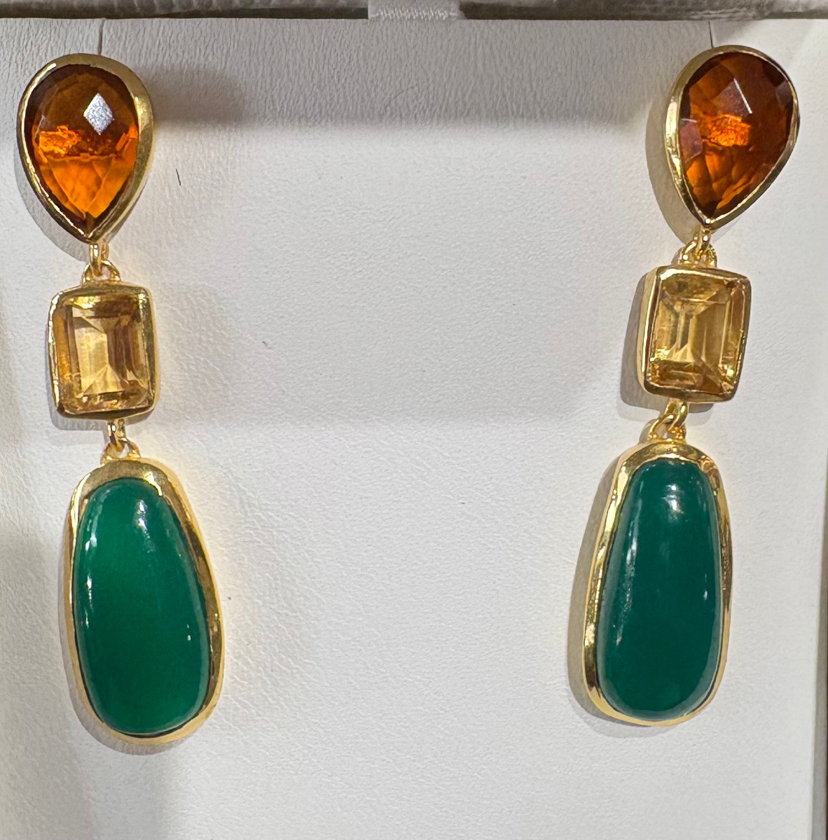 Vermeil Green Agate Citrine Earrings -photo-1