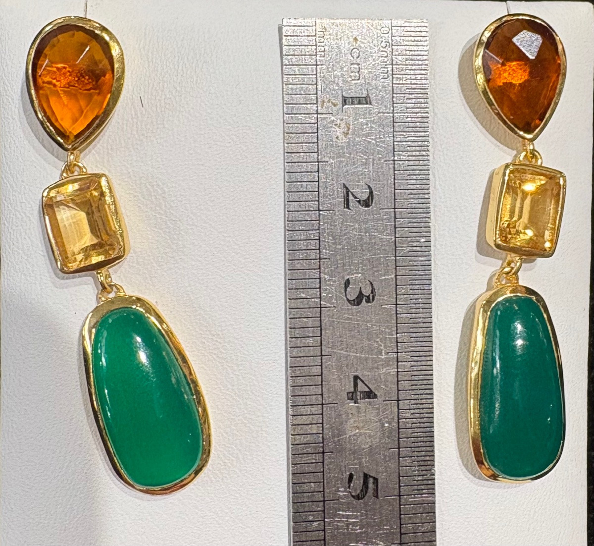 Vermeil Green Agate Citrine Earrings -photo-2