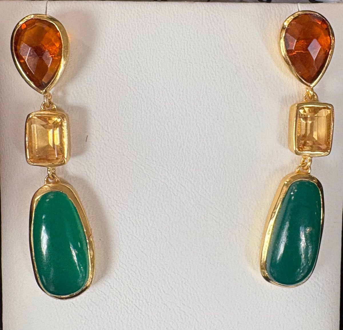 Vermeil Green Agate Citrine Earrings -photo-4