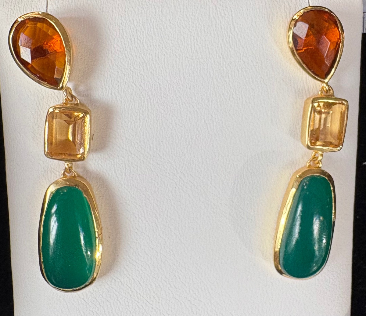 Vermeil Green Agate Citrine Earrings -photo-5