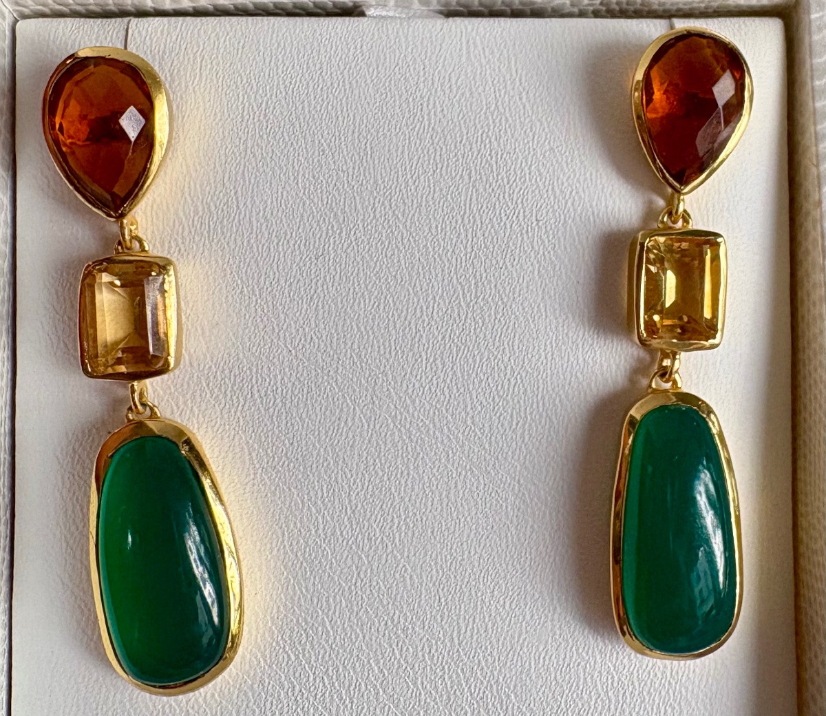 Vermeil Green Agate Citrine Earrings -photo-7
