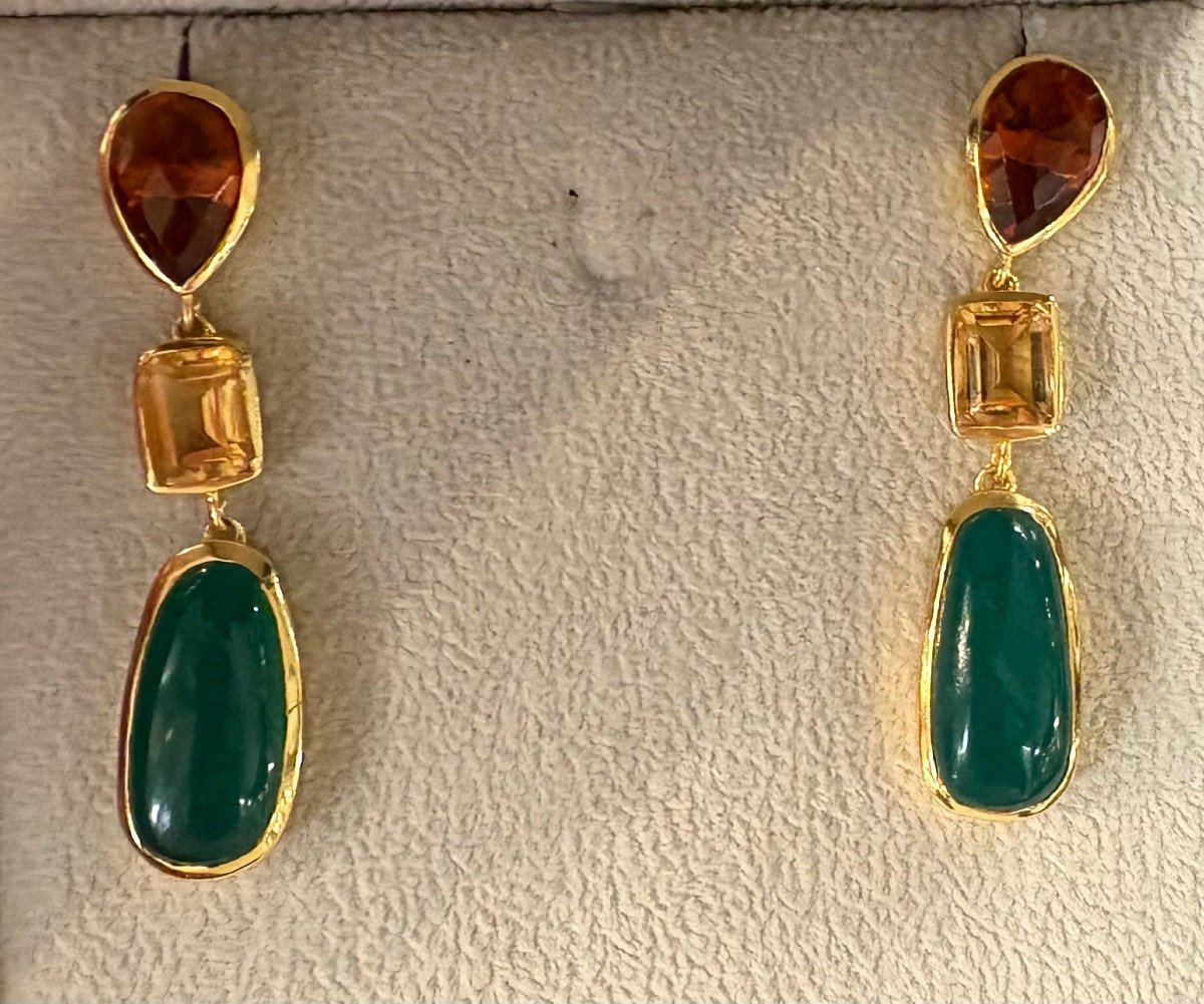 Vermeil Green Agate Citrine Earrings -photo-8