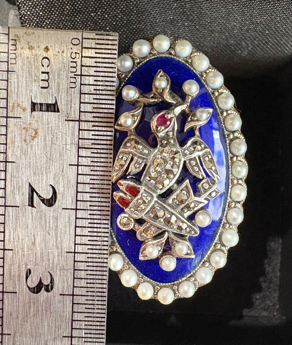 Bague argent email perles cultures marcassites-photo-2