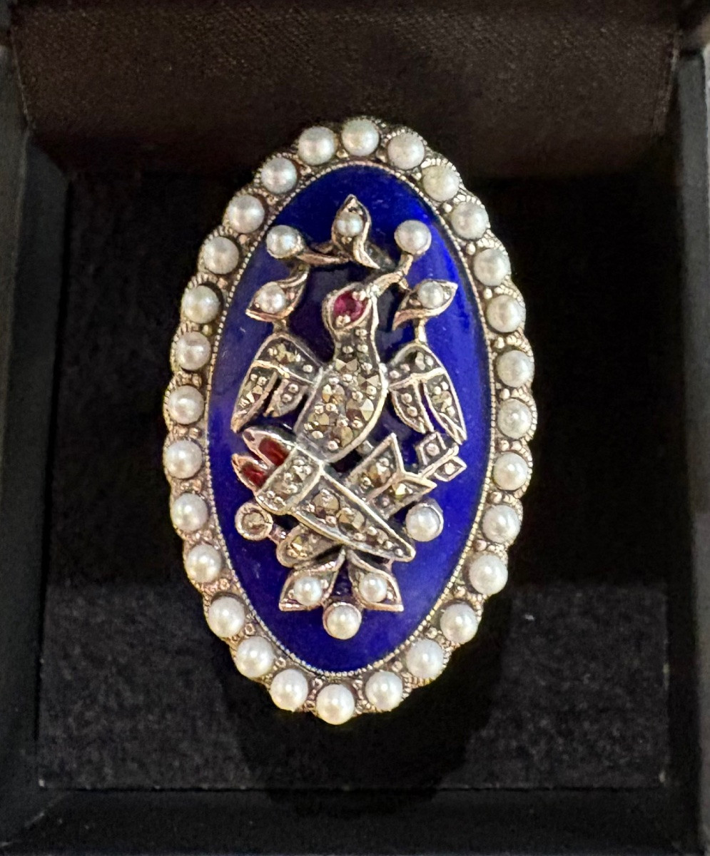 Bague argent email perles cultures marcassites-photo-3