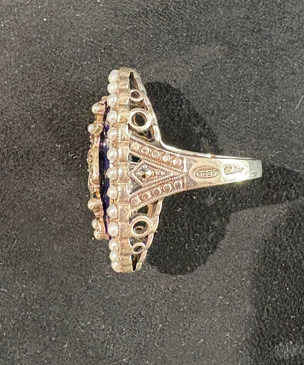 Bague argent email perles cultures marcassites-photo-6