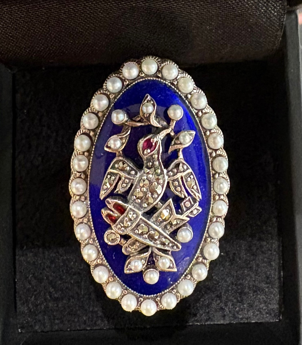 Bague argent email perles cultures marcassites