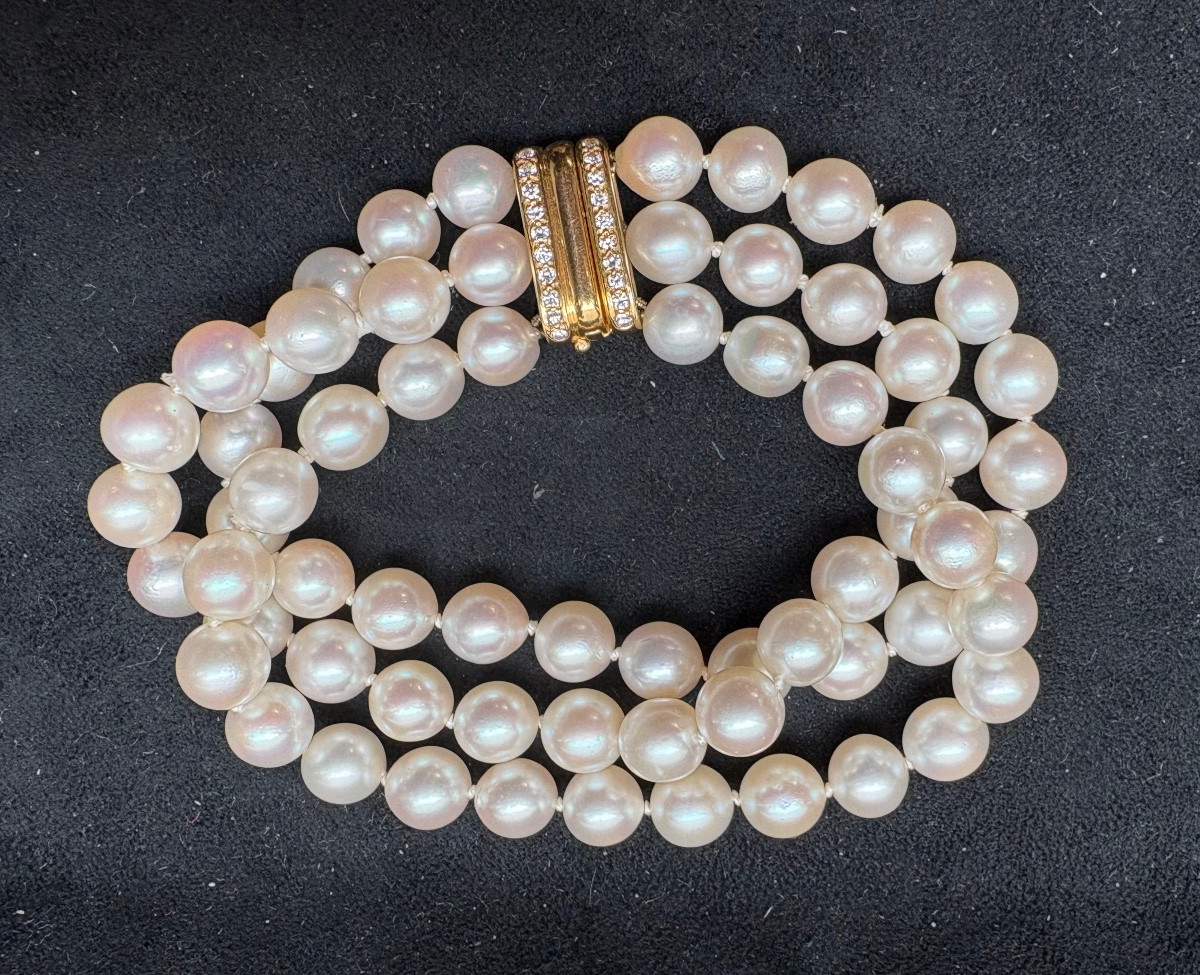 Bracelet perles cultures fermoir or diamants “Adler”-photo-4