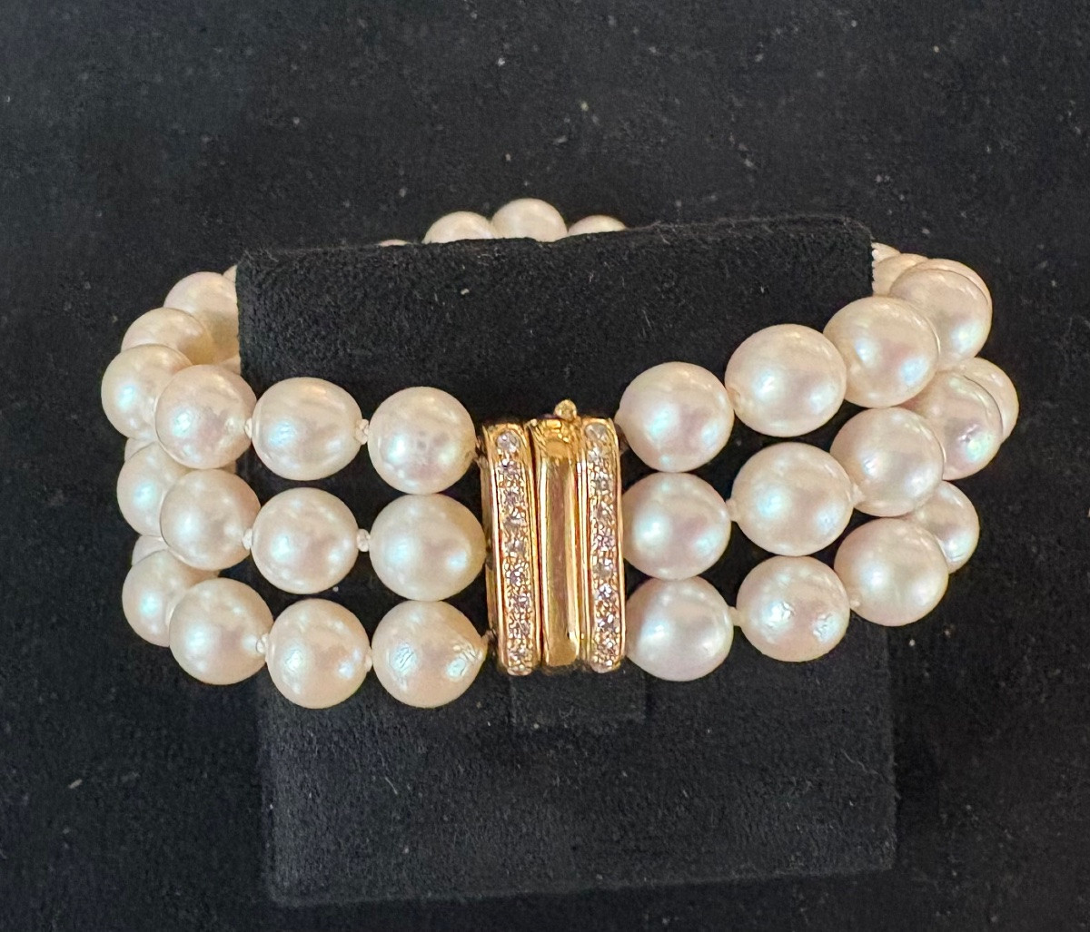 Bracelet perles cultures fermoir or diamants “Adler”-photo-3