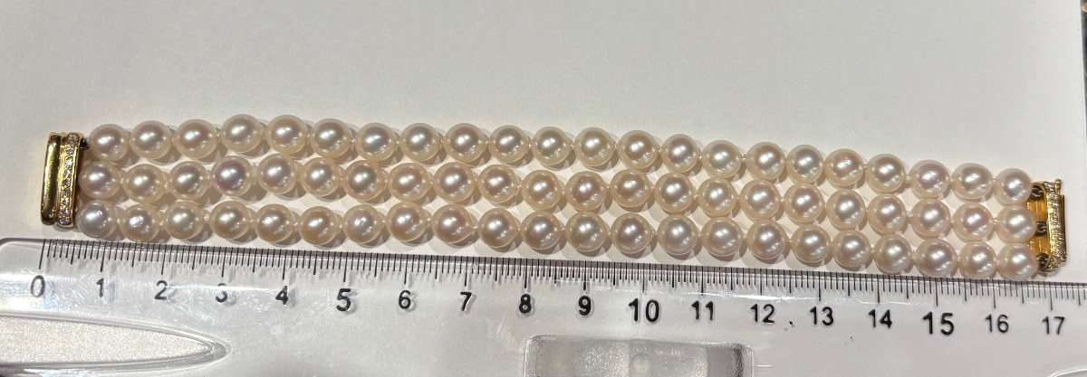 Bracelet perles cultures fermoir or diamants “Adler”-photo-4
