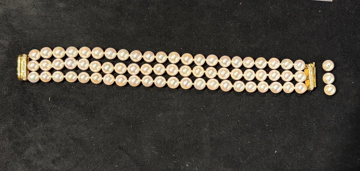 Bracelet perles cultures fermoir or diamants “Adler”-photo-5