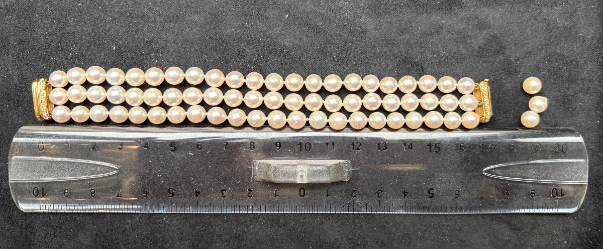 Bracelet perles cultures fermoir or diamants “Adler”-photo-8