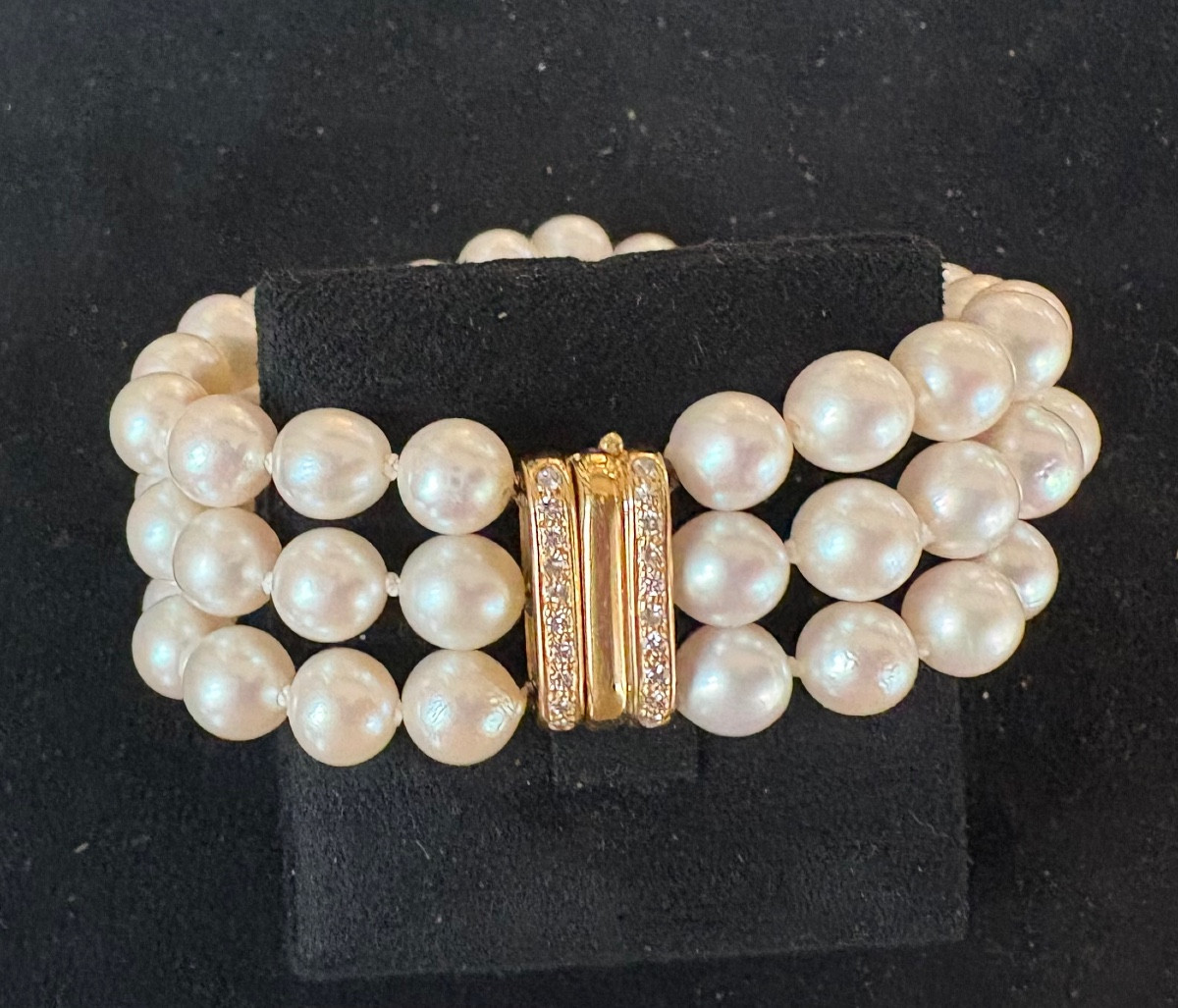 Bracelet perles cultures fermoir or diamants “Adler”