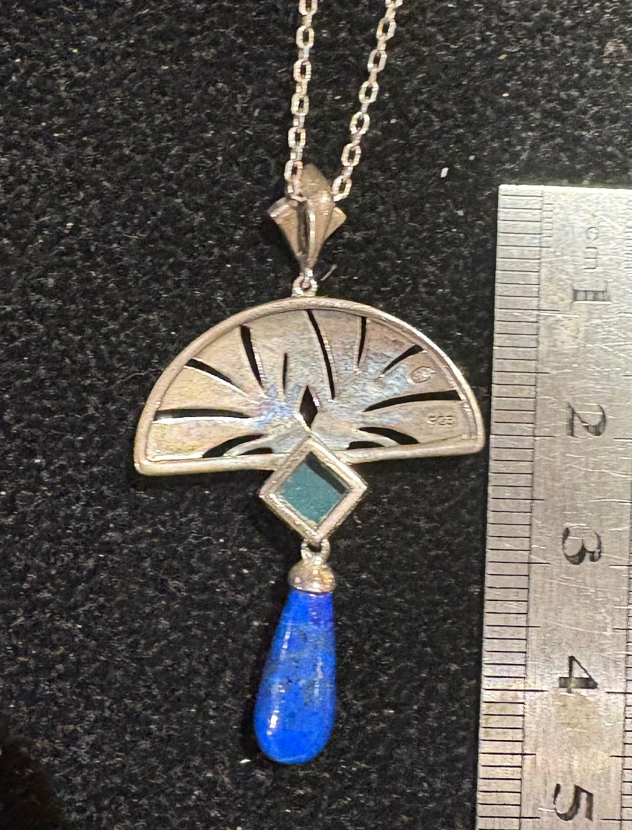 Pendentif + chaîne argent email lapis lazuli -photo-3
