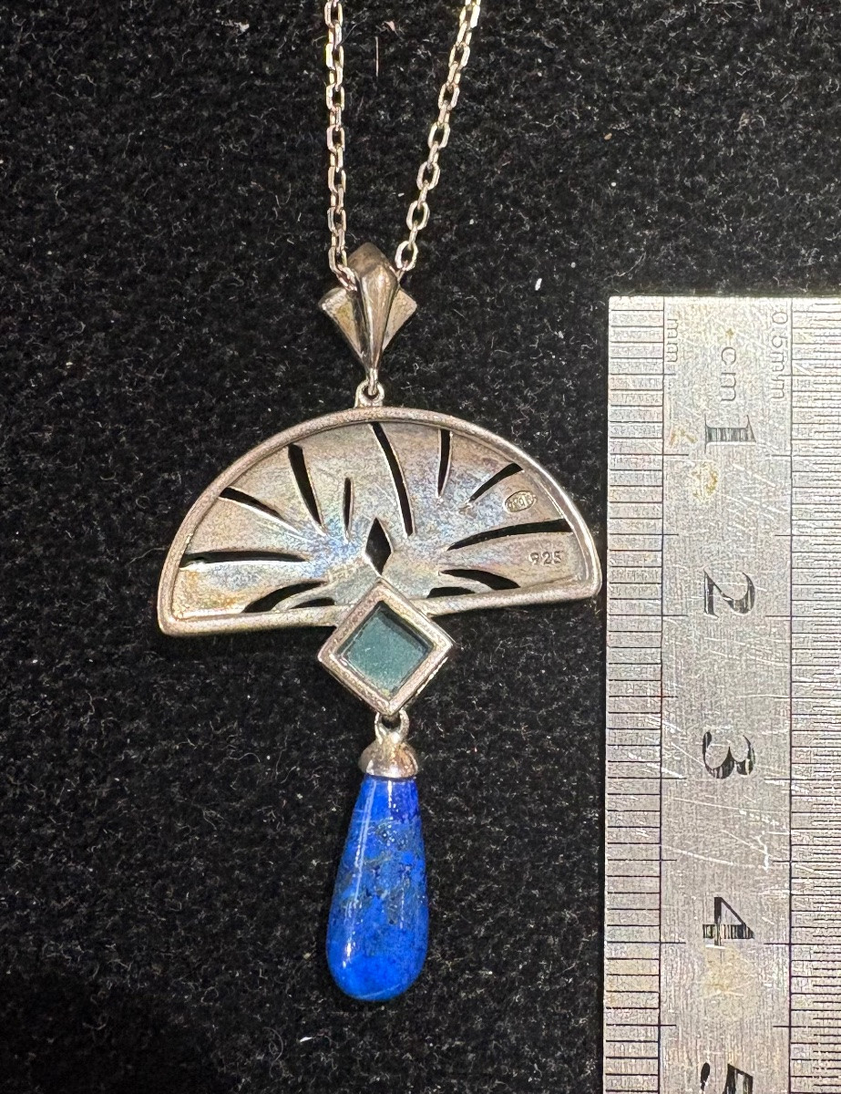 Pendentif + chaîne argent email lapis lazuli -photo-4