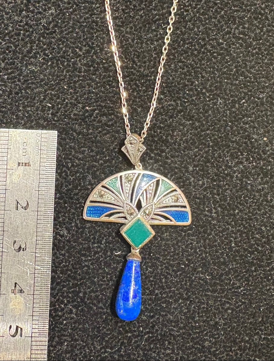 Pendentif + chaîne argent email lapis lazuli -photo-5