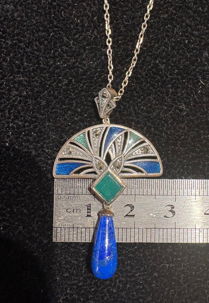 Pendentif + chaîne argent email lapis lazuli -photo-6