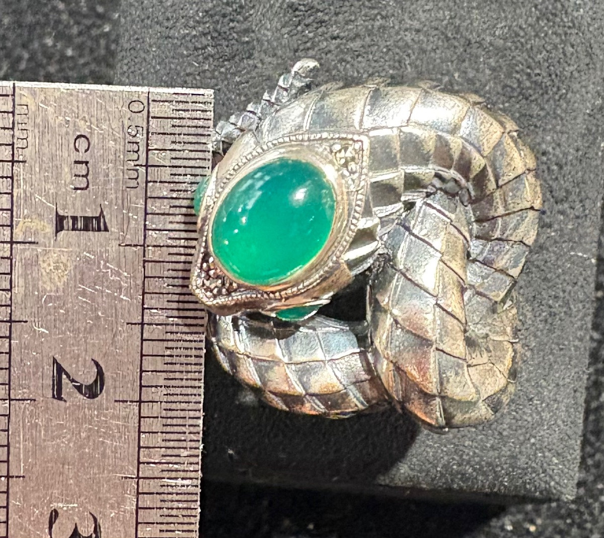 Bague serpent argent agates vertes -photo-2