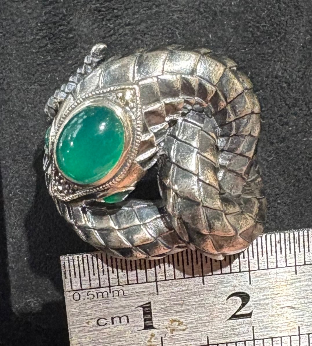 Bague serpent argent agates vertes -photo-3