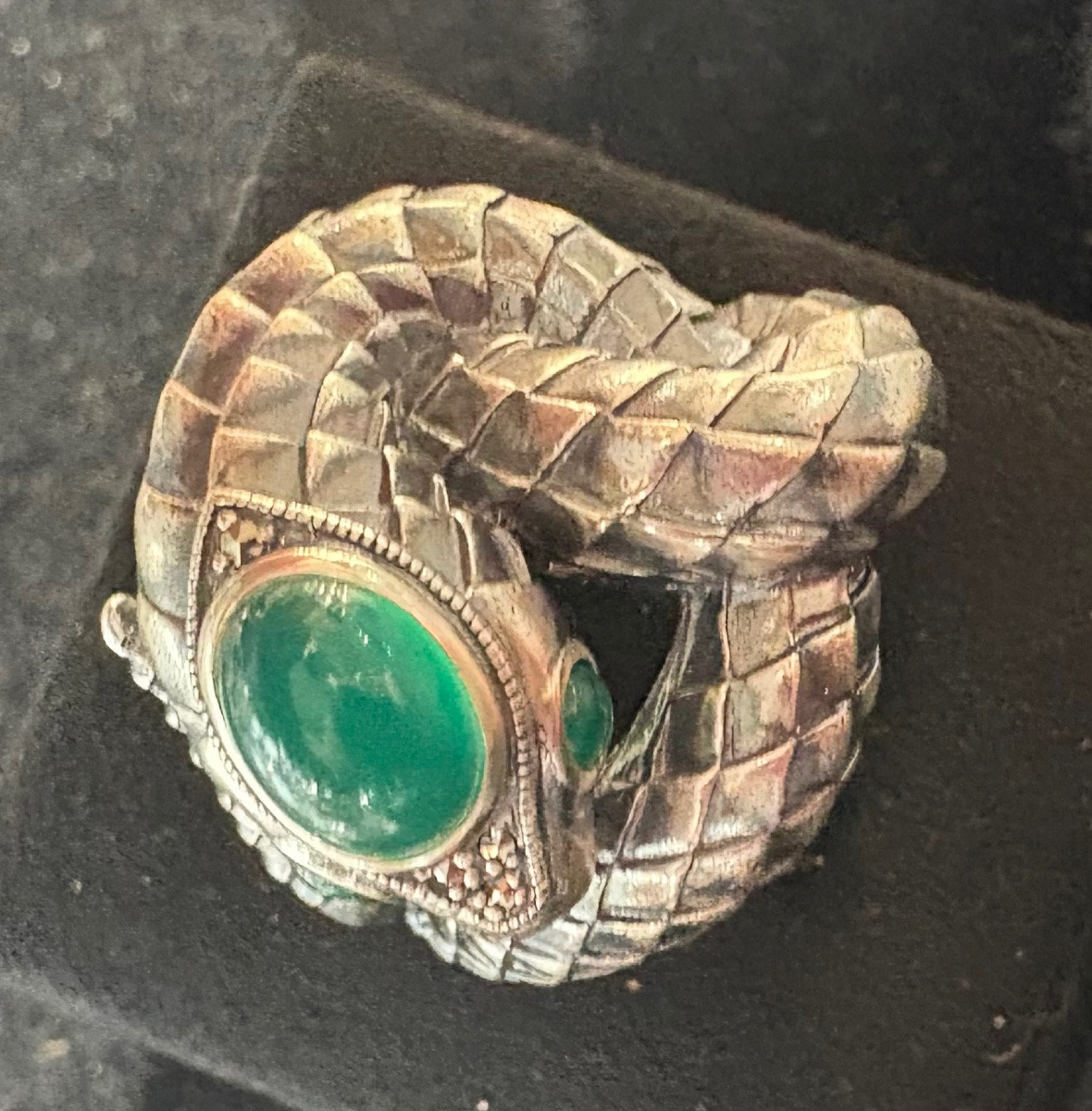Bague serpent argent agates vertes -photo-1