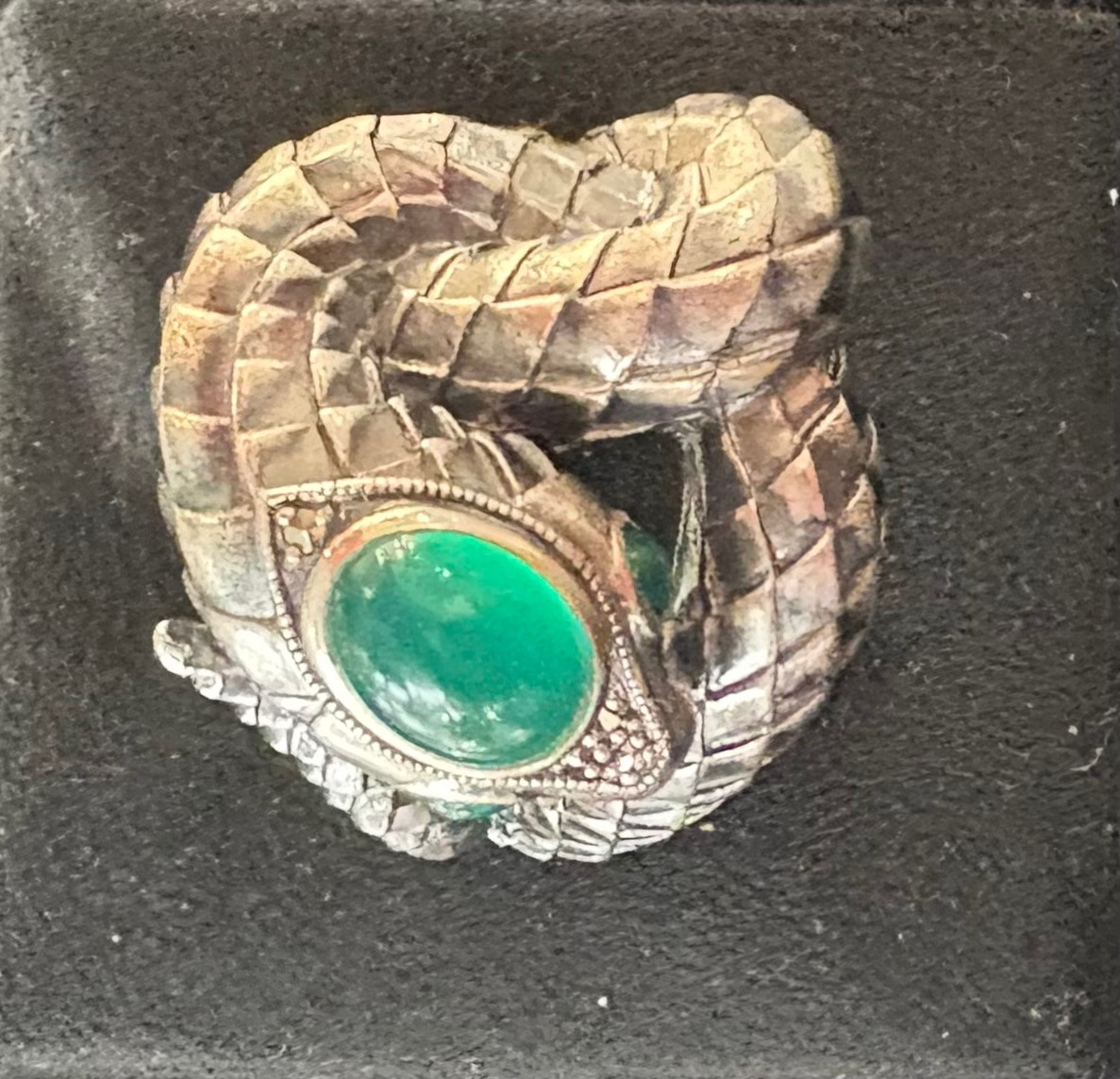 Bague serpent argent agates vertes -photo-2