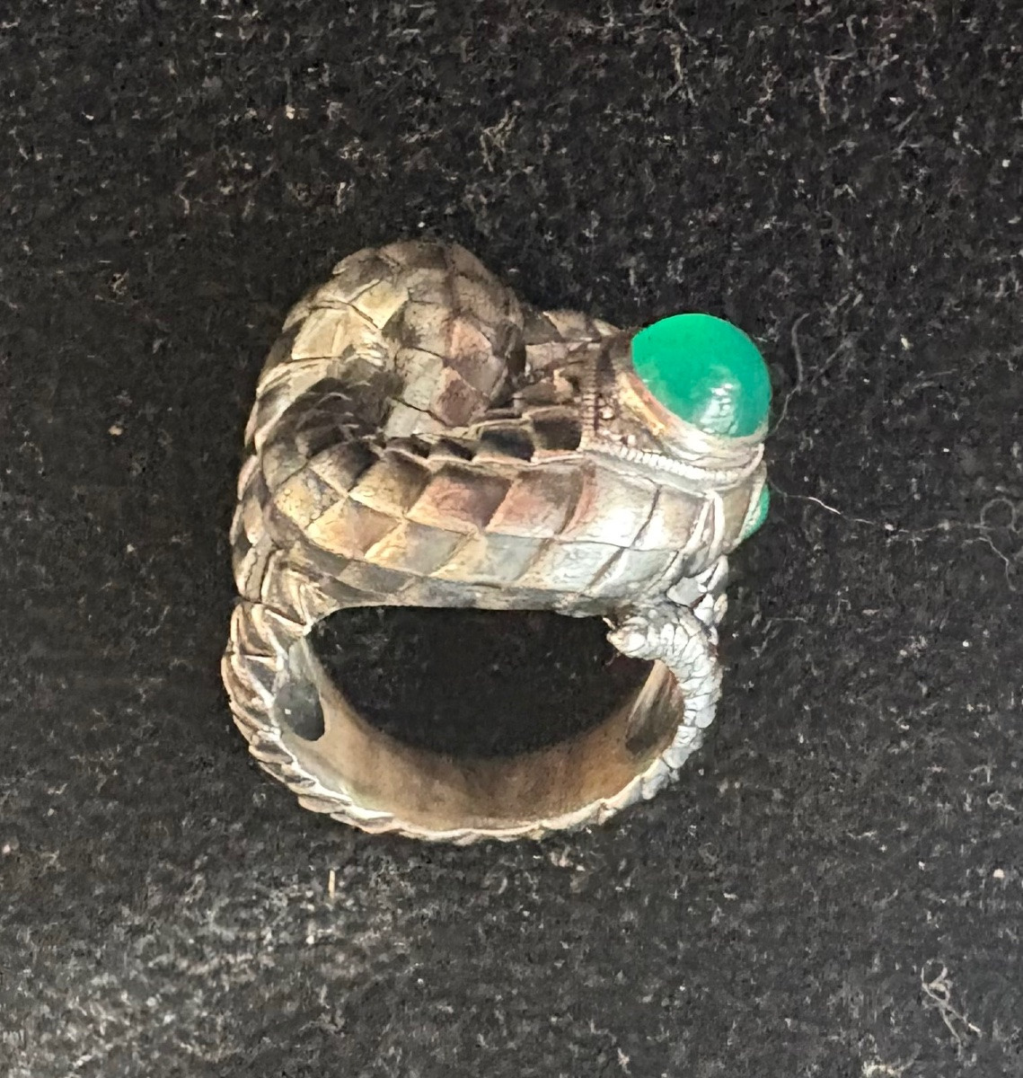 Bague serpent argent agates vertes -photo-3