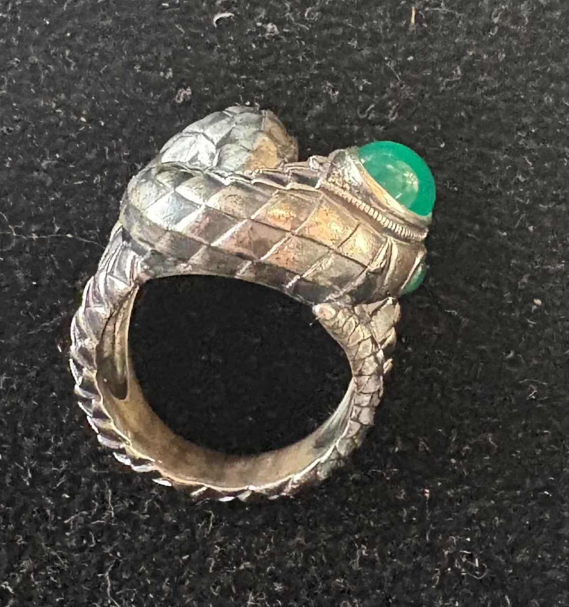 Bague serpent argent agates vertes -photo-4