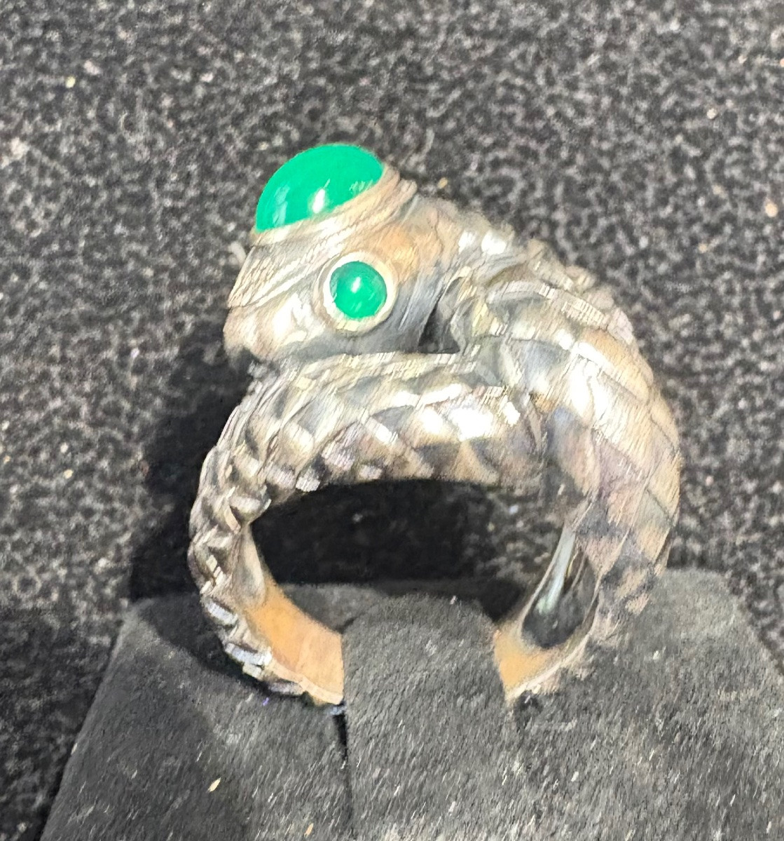 Bague serpent argent agates vertes -photo-6