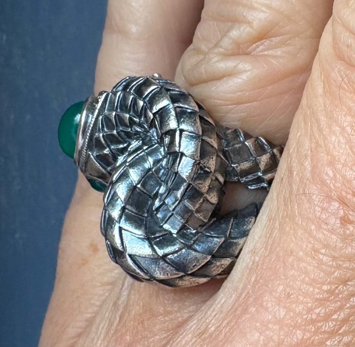 Bague serpent argent agates vertes -photo-8