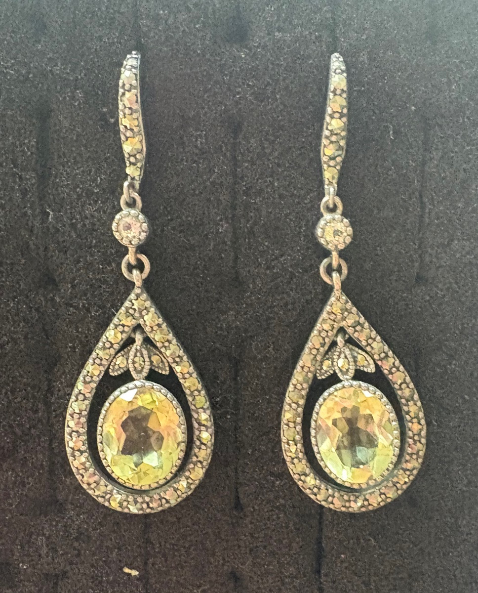 Silver Earrings With Lemon Quartz And Marcasite-photo-1
