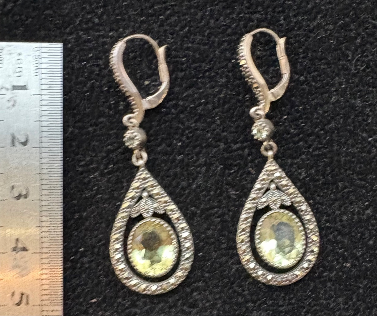 Silver Earrings With Lemon Quartz And Marcasite-photo-4