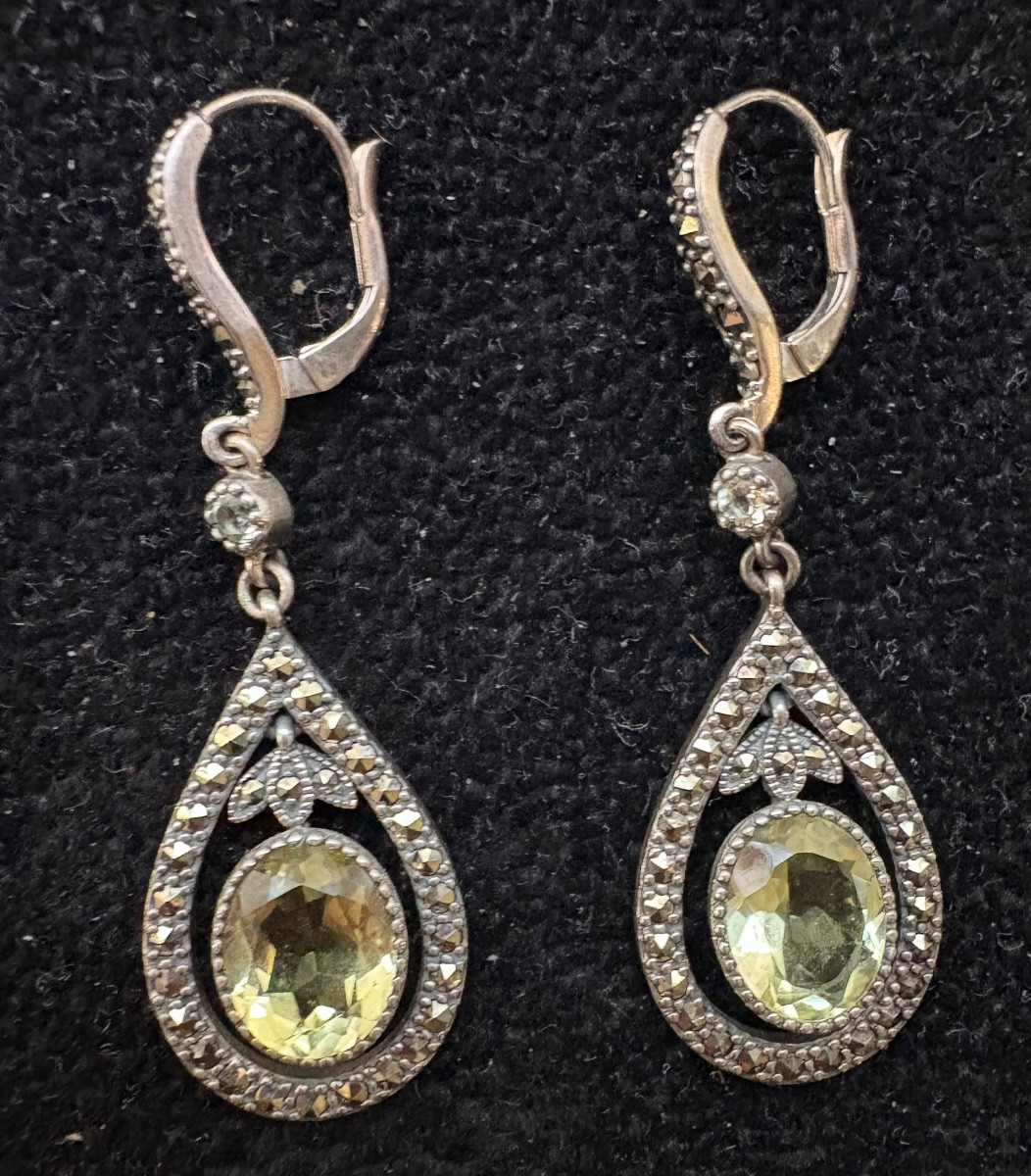 Silver Earrings With Lemon Quartz And Marcasite-photo-6