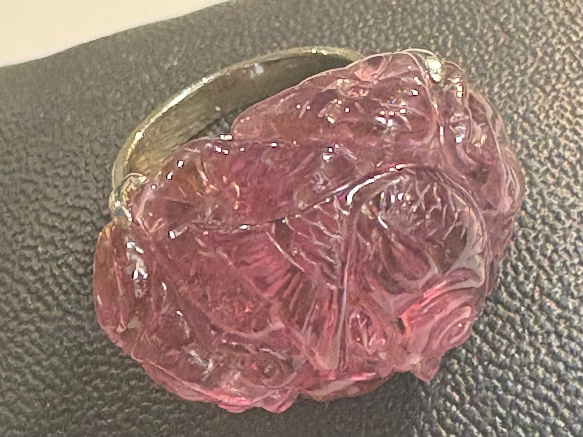 Pink Tourmaline Carved White Gold Ring-photo-2