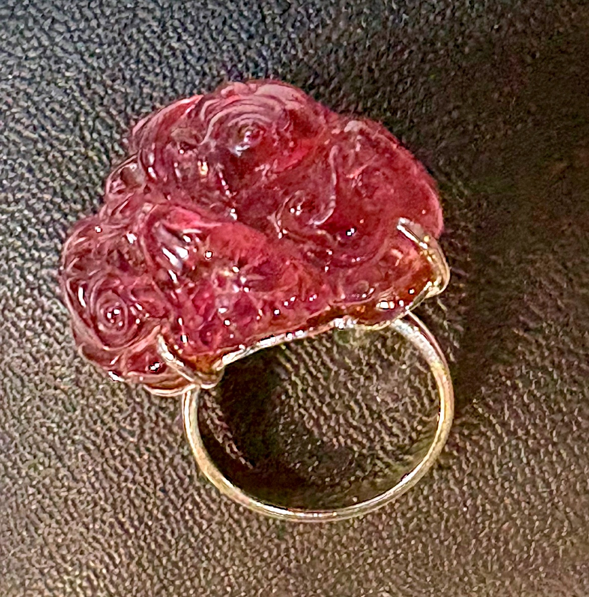 Pink Tourmaline Carved White Gold Ring