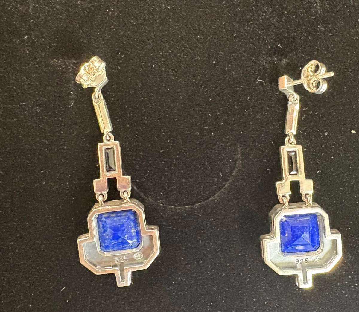 Silver Lapis Lazuli Onyx Earrings-photo-6