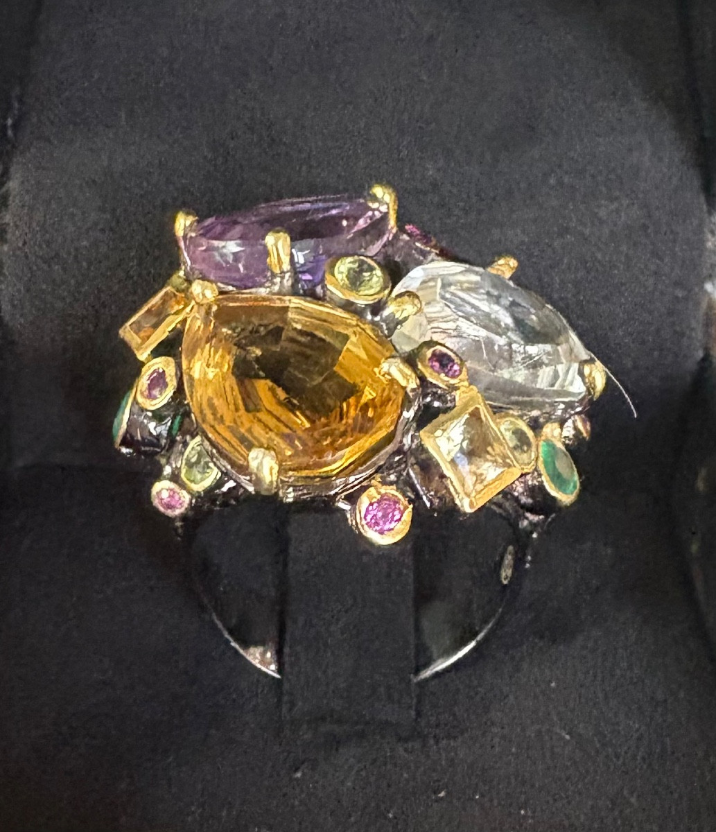 Silver Ring With Semi Precious Gemstones -photo-4