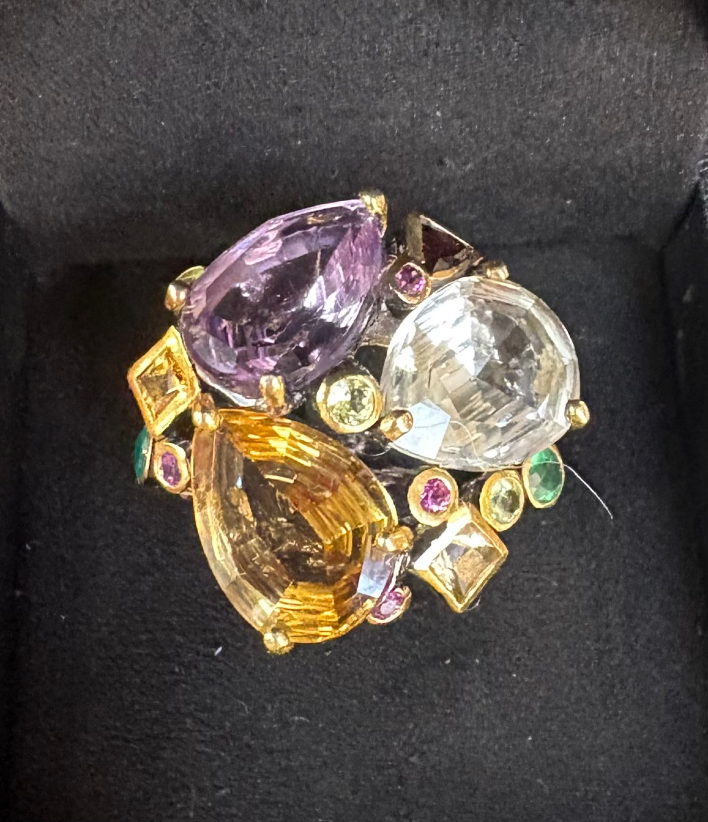 Silver Ring With Semi Precious Gemstones 