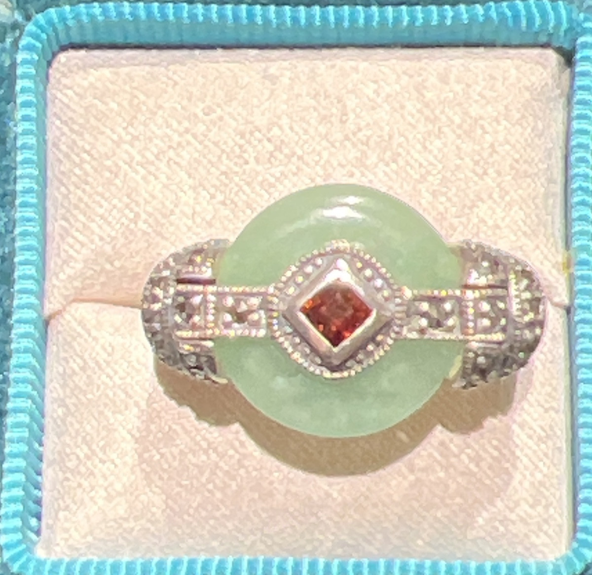 Silver Ring With Jade, Garnet, And Marcasite-photo-1