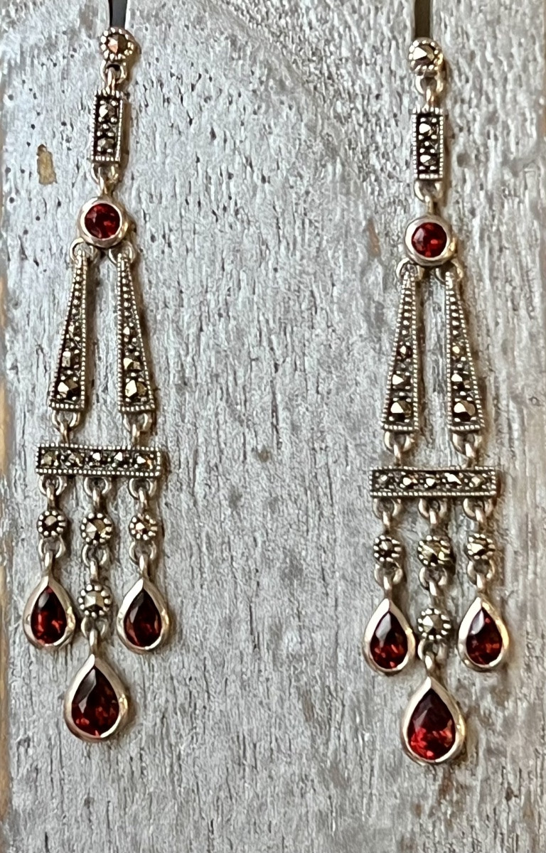 Silver Earrings With Marcasite Garnets-photo-1